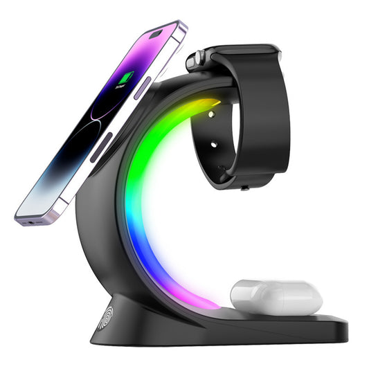 Multi-Device Wireless Charging Stand with Stylish RGB LED Lighting