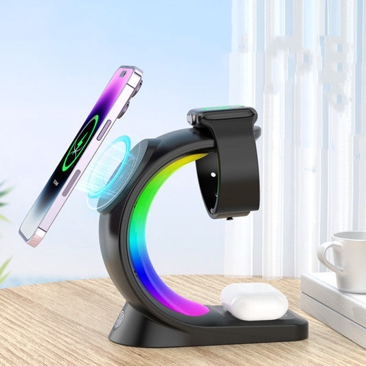 Multi-Device Wireless Charging Stand with Stylish RGB LED Lighting