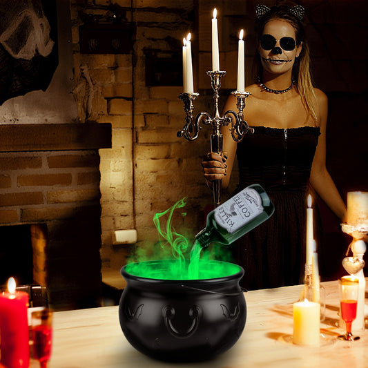 Halloween Floating Bottle Set with Witch Cauldron & Mist Maker – Green Light Vintage Spooky Decoration